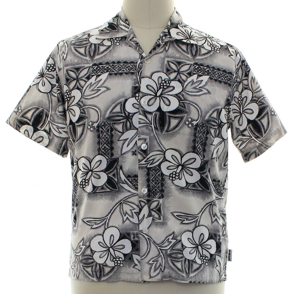 Vintage 90s Toes on the Nose Hawaiian Shirt Men's M Gray Floral Surf Camp Aloha